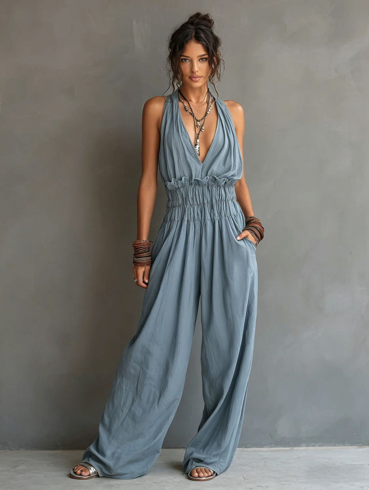 V-Neck Sleeveless Jumpsuit Women – Waist-Cinching Adjustable Straps