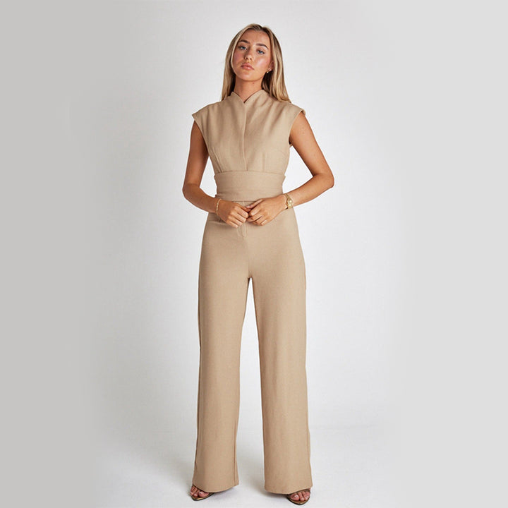 Women's Wide-Leg Jumpsuit – Sleeveless V-Neck, Long Overall Silhouette