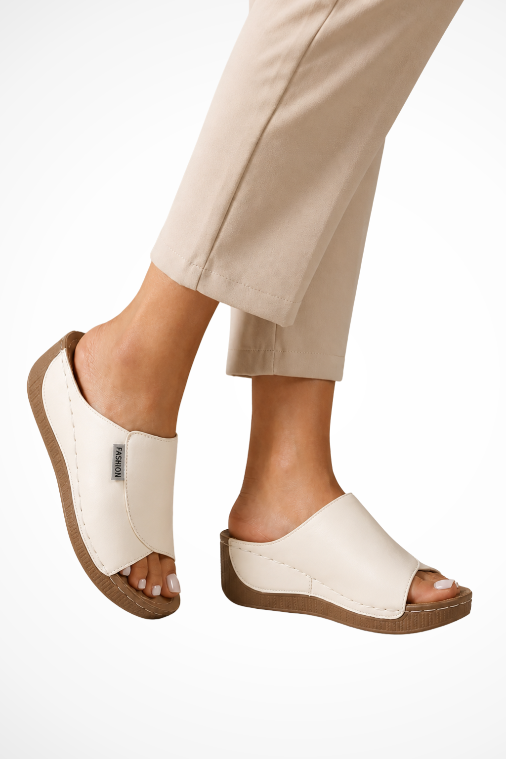 Women's Leather Wedge Mules – Open Toe Slip-On Design