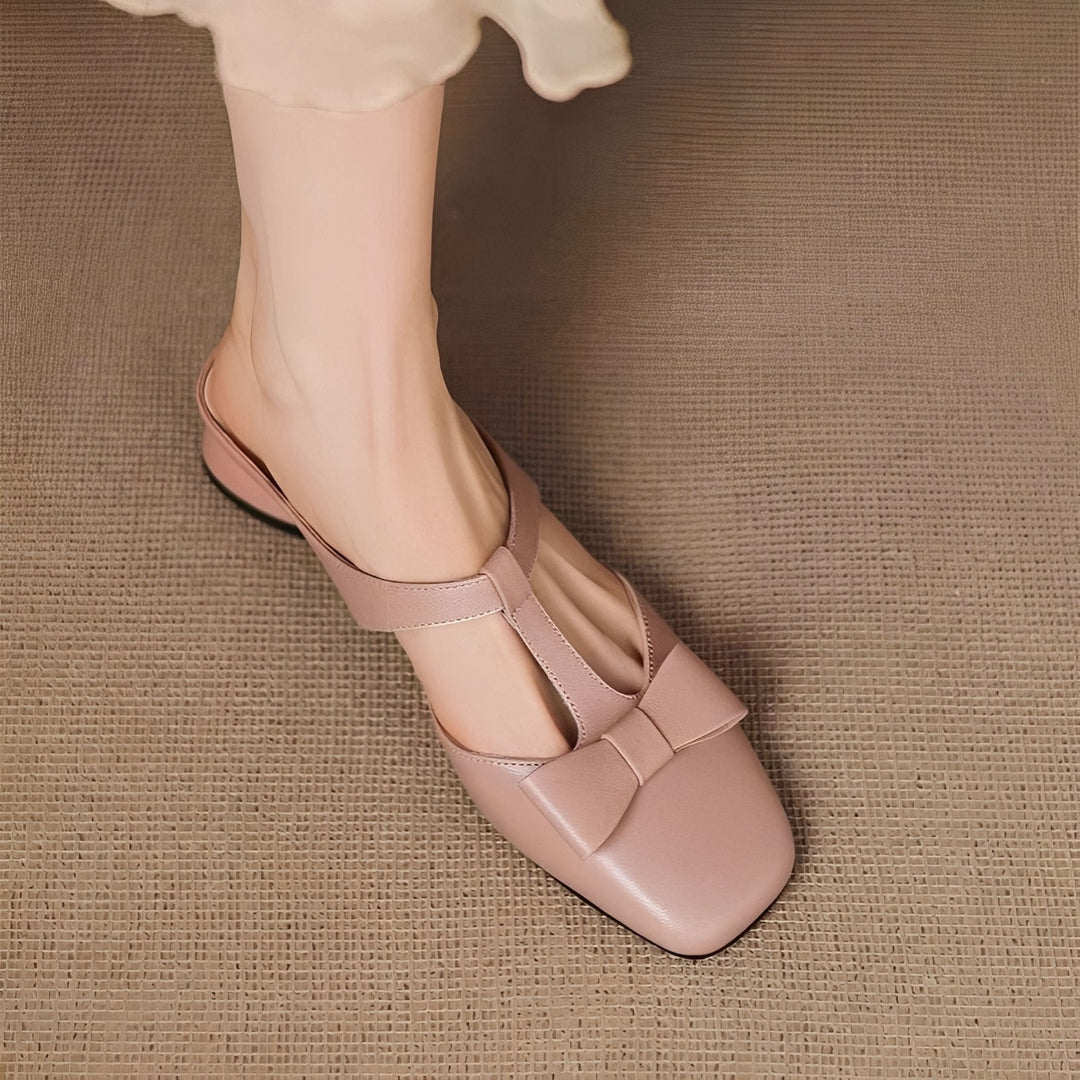 Women's Bow Mule Sandals – Slip-On Open Toe Flat Sandals