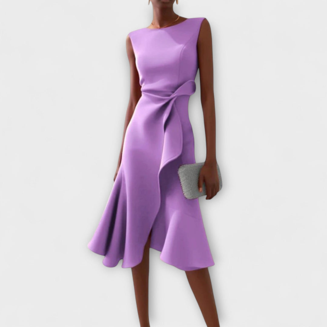 Women's Draped Asymmetric Midi Dress Sleeveless – Elegant Silhouette