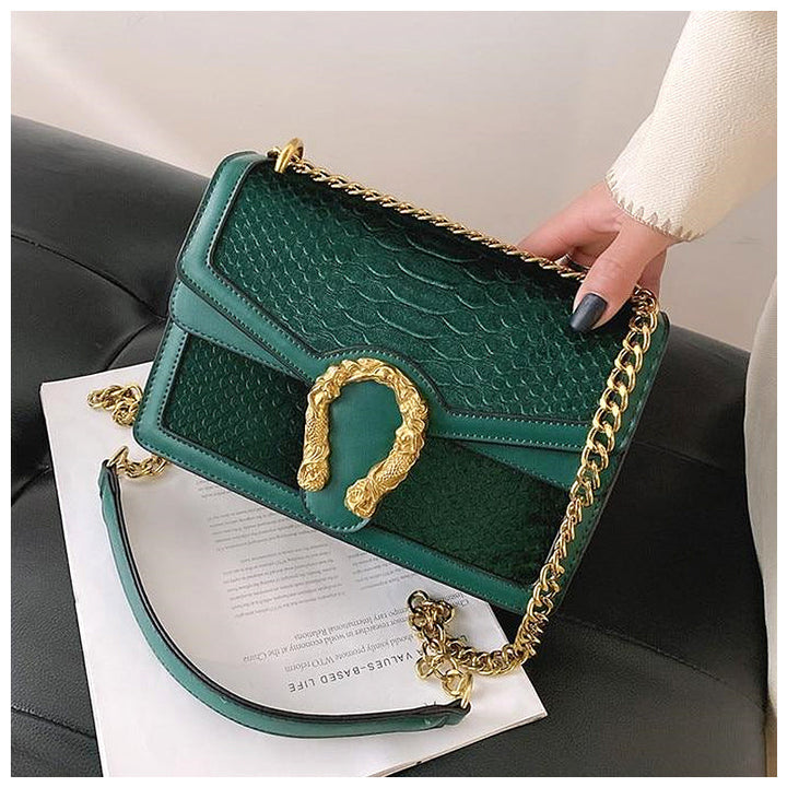 Women's Vegan Leather Crossbody Bag Croc Embossed – Two Compartments