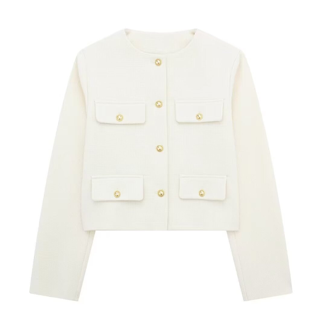 Women's Cropped Bomber Jacket Button Front – Structured Layering Style
