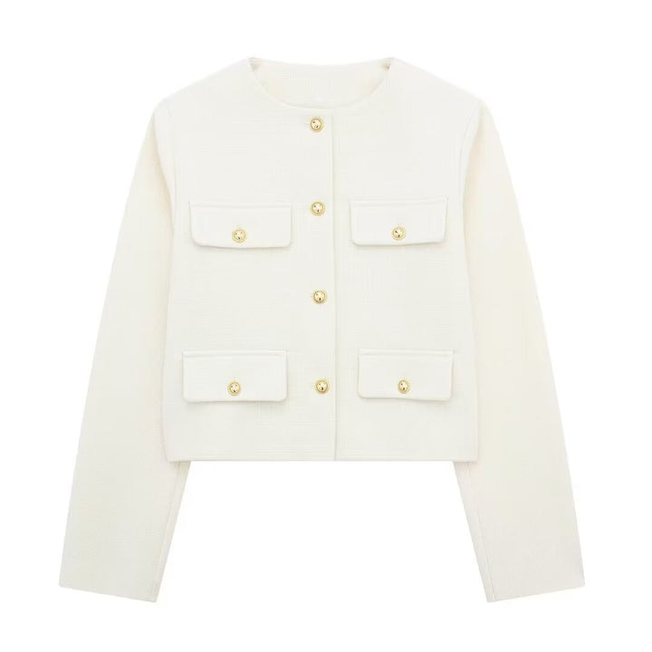 Women's Cropped Bomber Jacket Button Front – Structured Layering Style