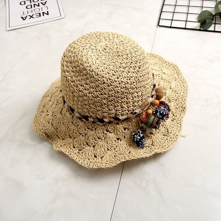 Crochet Straw Sun Hat – Scalloped Hollow Brim for Women