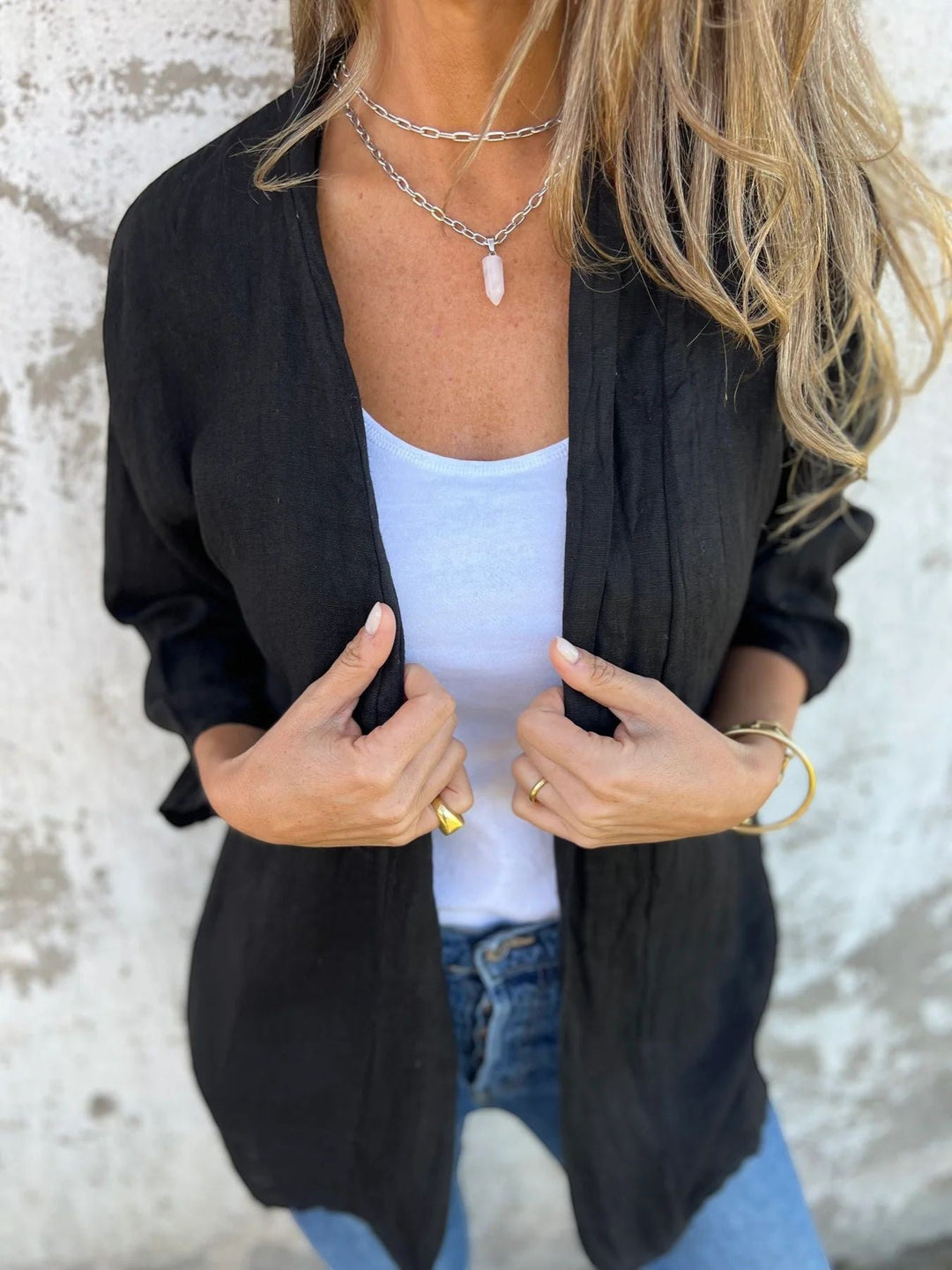 Women's Lightweight Open-Front Cardigan – Three-Quarter Sleeve