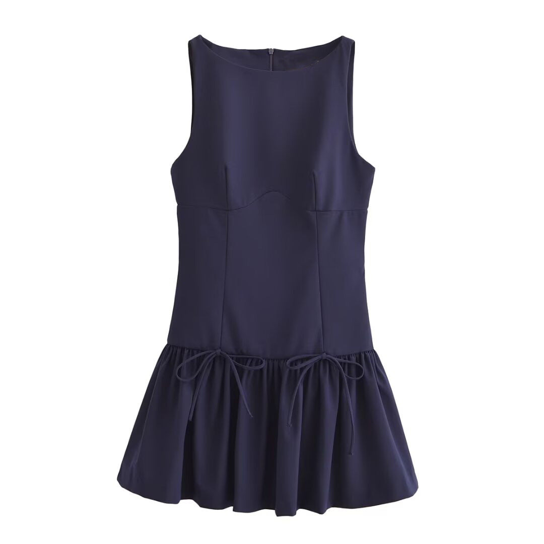 Women's Mini Dress – Sleeveless Ruffle Hem Elegant Cocktail Dress