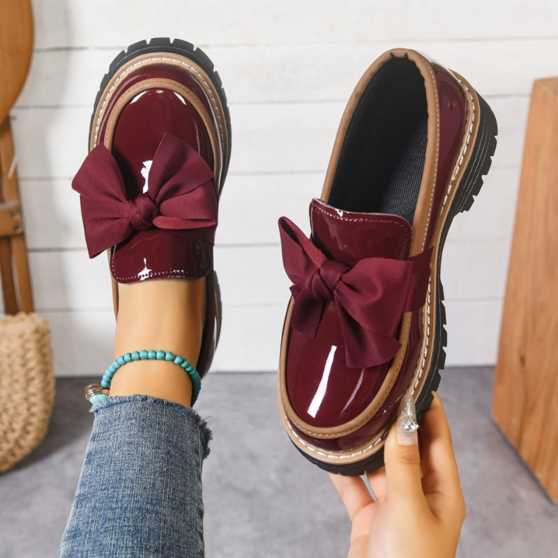 Platform Loafers for Women – Patent Bow Slip-On Shoes