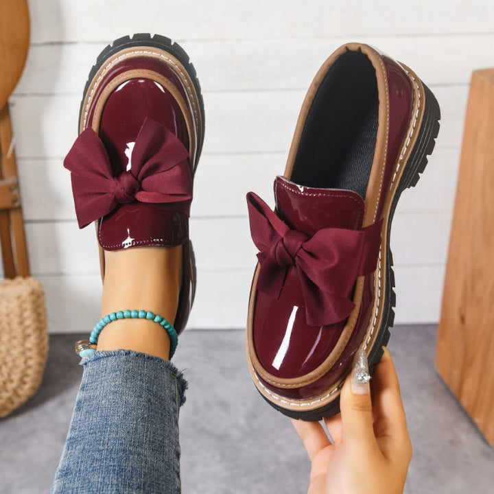 Platform Loafers for Women – Patent Bow Slip-On Shoes