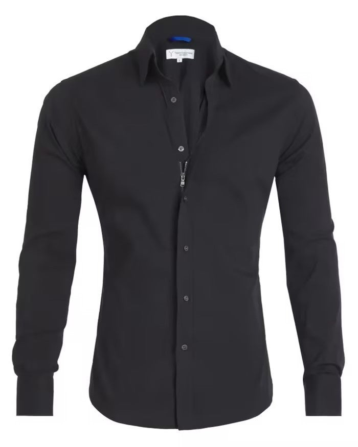 Men's Oxford Cotton Shirt – Hidden Zipper Button-Front
