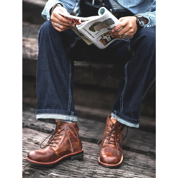 Men's Lace-Up Leather Look Ankle Boots – Structured Urban Style