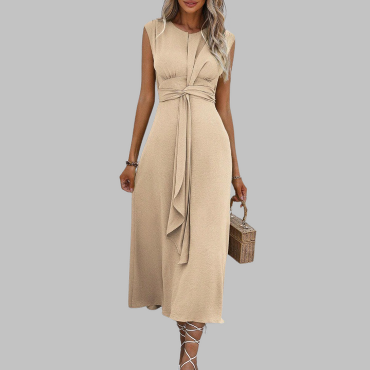 Women's Sleeveless Midi Dress – Tie Waist A-Line Silhouette