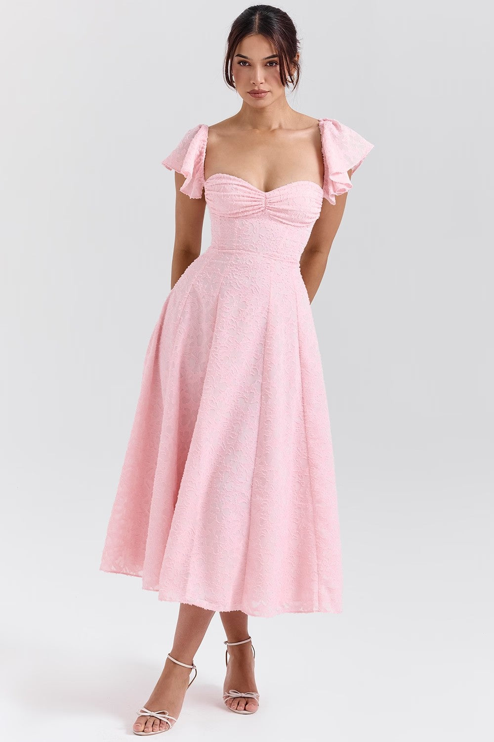 Mother of the Bride Dress Woven Jacquard Square Neck – Two-Way Sleeves