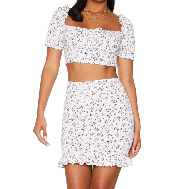 Women's Two Piece Set – Off-Shoulder Crop Top & Mini Skirt