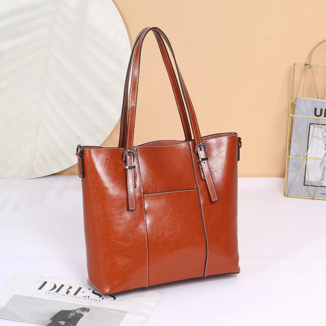 Women's Cowhide Leather Tote Bag – Large Capacity Structured Everyday