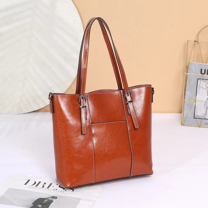 Women's Cowhide Leather Tote Bag – Large Capacity Structured Everyday