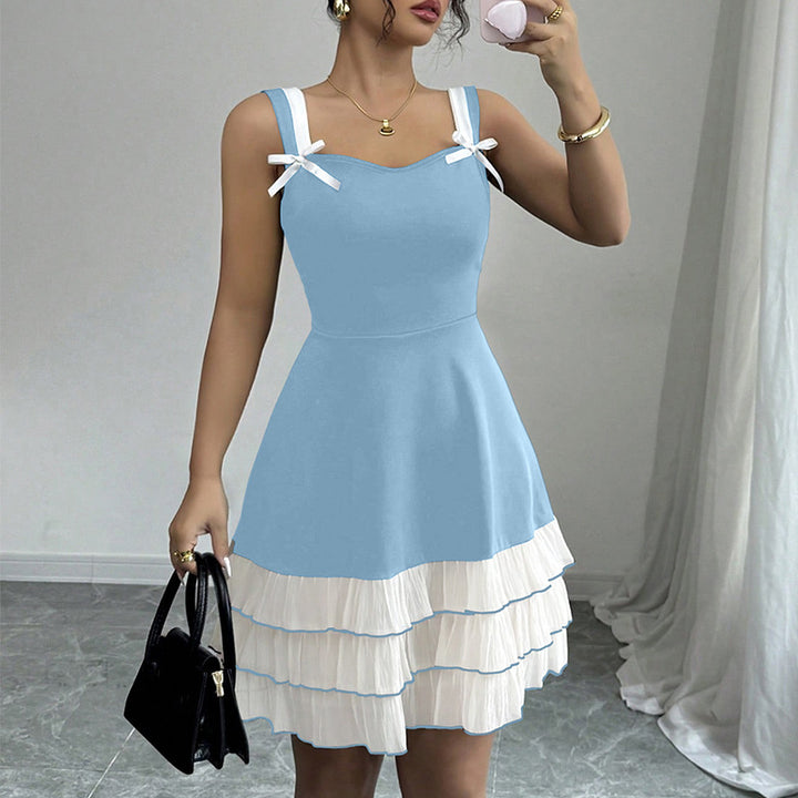 Tiered Midi Dress – Contrast Color Multi-Layer Cake Sling Style