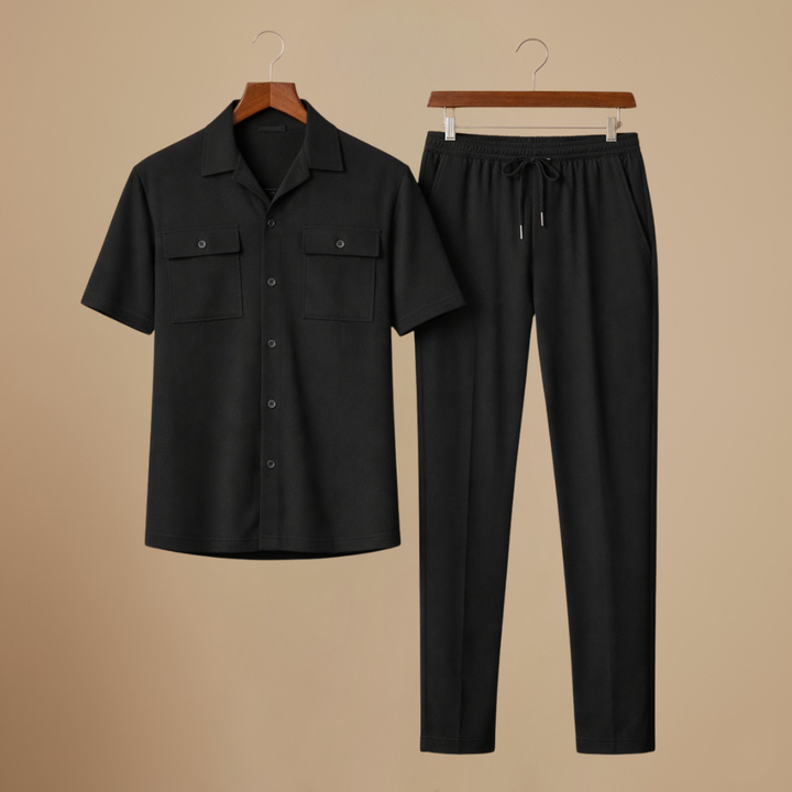 Men's Waffle-Knit Two-Piece Set – Relaxed Matching Shirt & Shorts