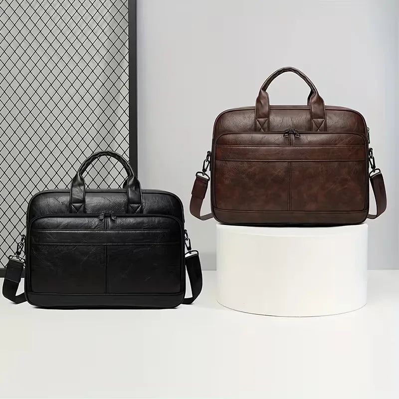 Men's Leather Laptop Bag – Cowhide, Adjustable Shoulder Strap