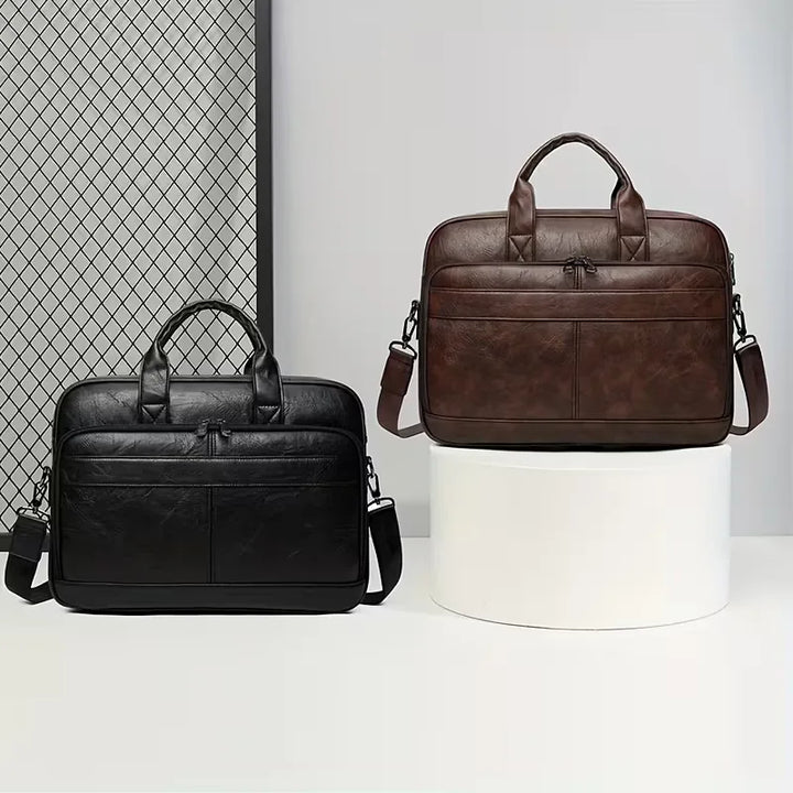 Men's Leather Laptop Bag – Cowhide, Adjustable Shoulder Strap