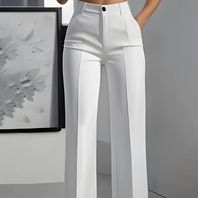 Wide Leg Tailored Trousers – Women's High-Rise Structured Fit