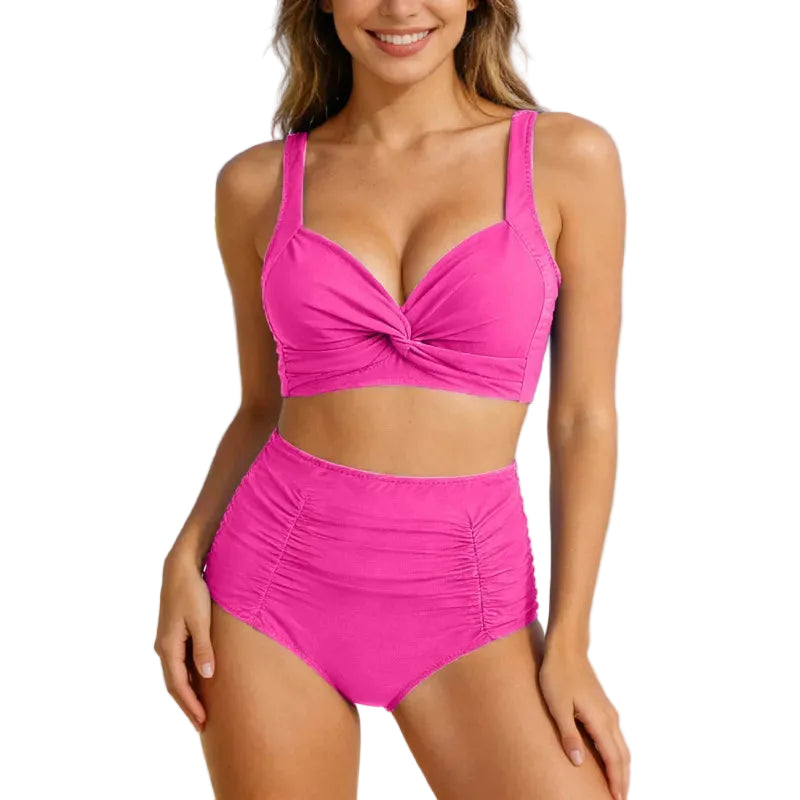 High-Waist Ruched Bikini Set – Twist-Front Top