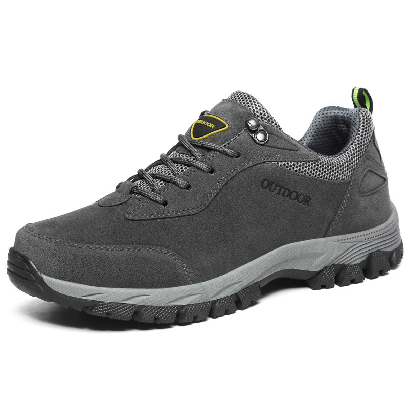 Men's Low-Cut Hiking Shoes – Suede Panel Lace-Up Rubber Outsole