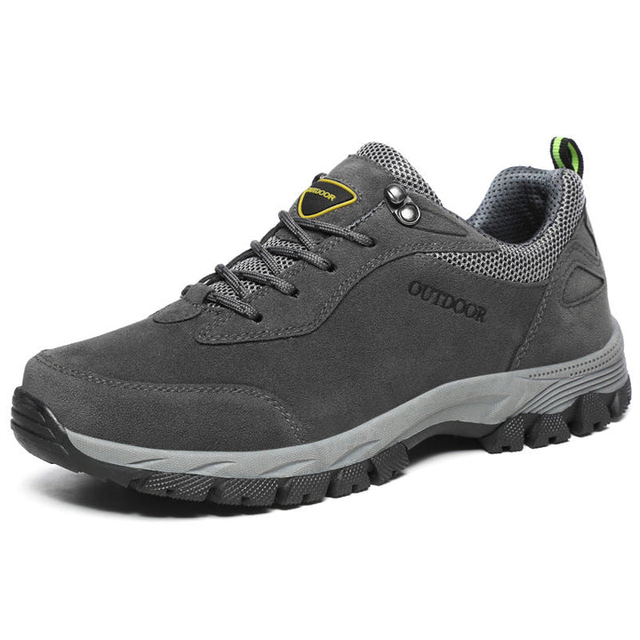 Men's Low-Cut Hiking Shoes – Suede Panel Lace-Up Rubber Outsole