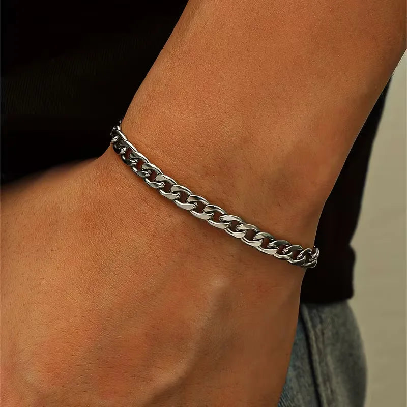 Mens Titanium Bracelet – Minimalist Steel Link Chain Design
