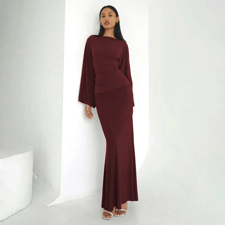 Maxi Two Piece Set – Flared Sleeve & Defined Waist