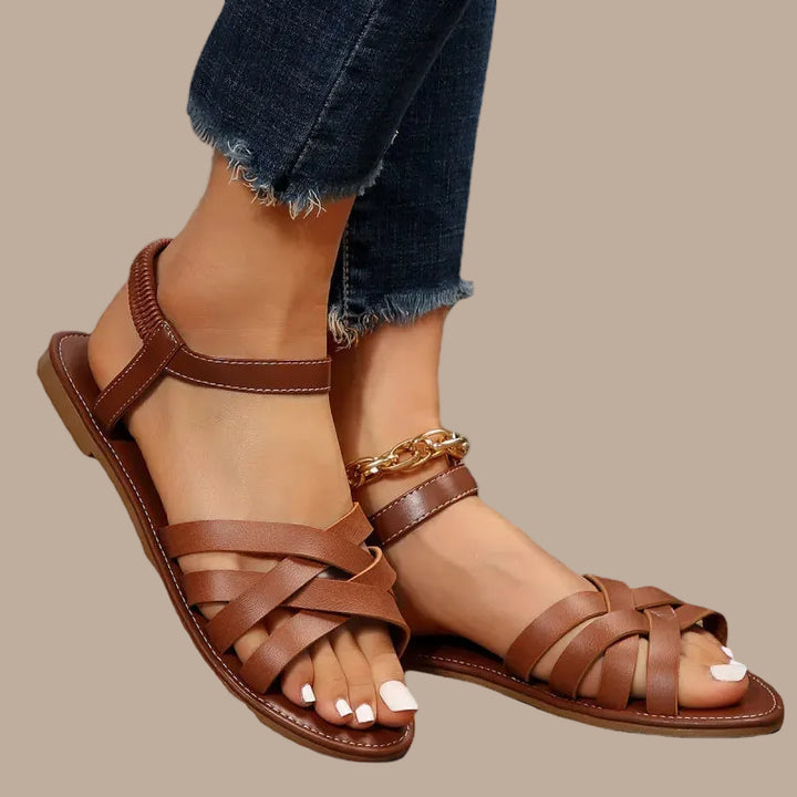 Women's Flat Sandals – Woven Crossover Strap & Slingback