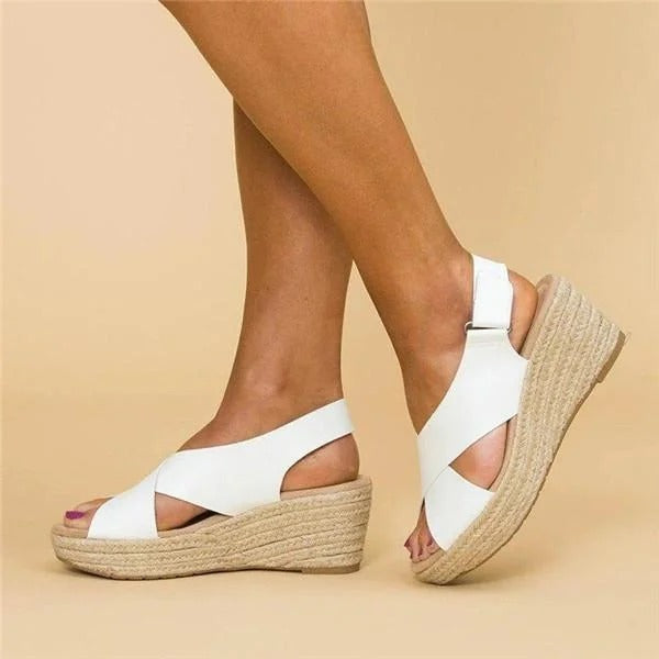 Women's Orthopedic Leather Espadrille Wedge – Adjustable Straps