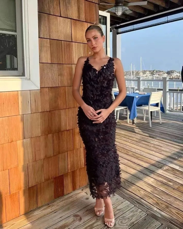 Sequin Maxi Dress – Sleeveless Open Back Evening Gown for Women