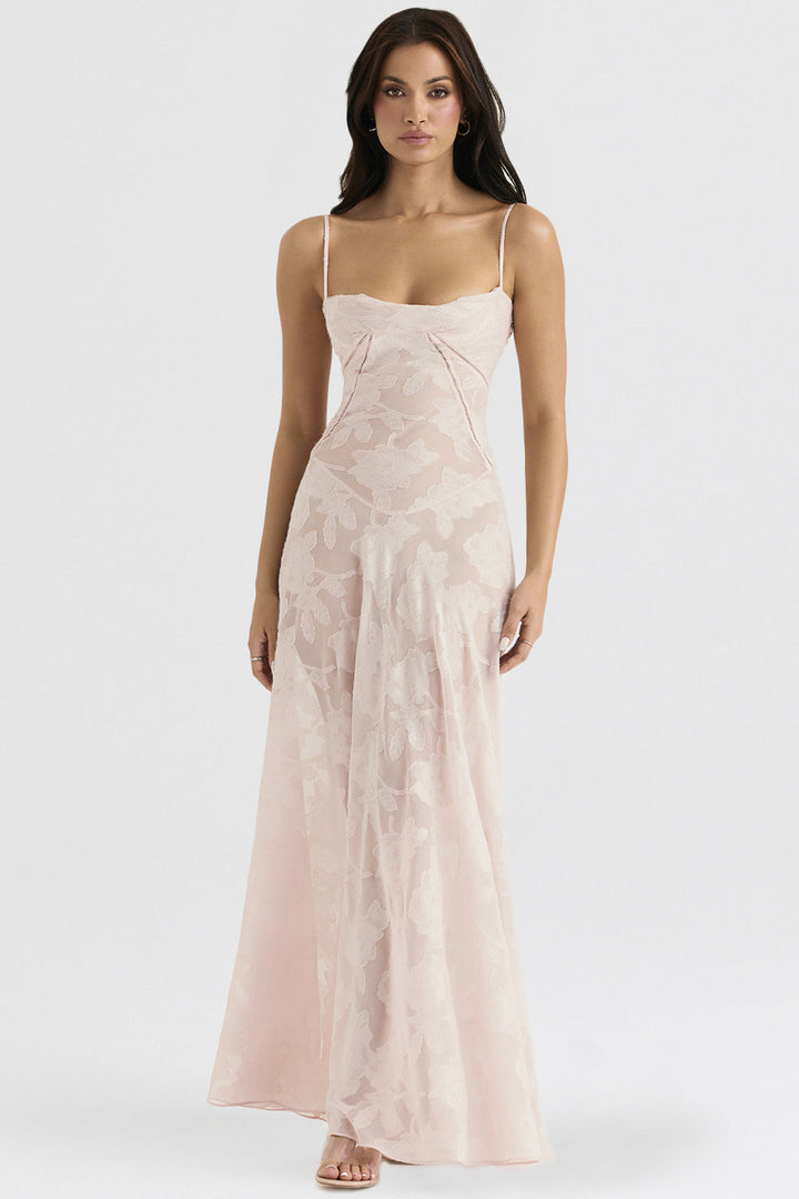 Women's Floral Lace Maxi Dress – Sweetheart Spaghetti Strap