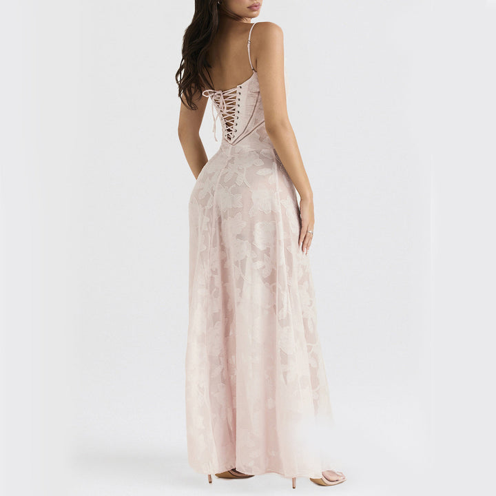 Women's Floral Lace Maxi Dress – Sweetheart Spaghetti Strap