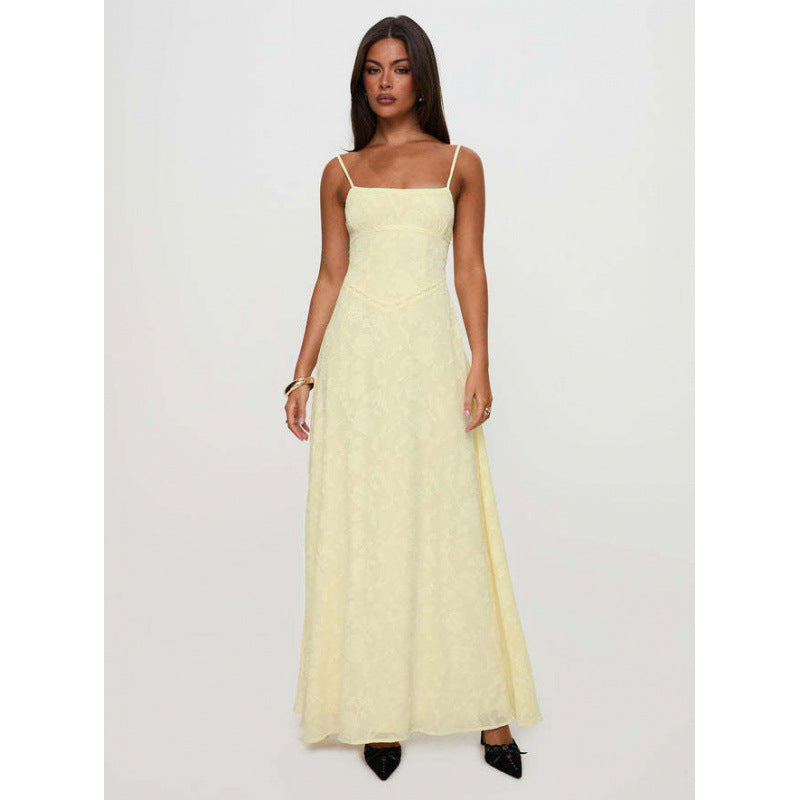 Women's Floral Burnout Maxi Dress Spaghetti Strap – Square Neck Lace-Up
