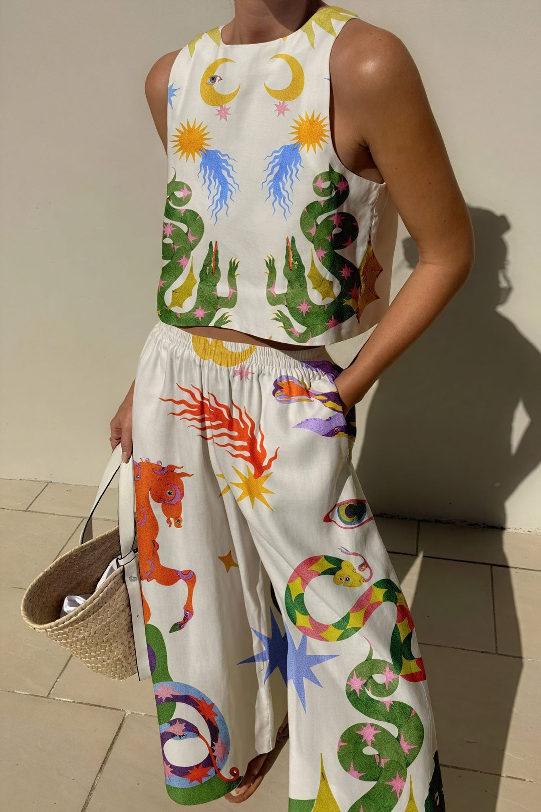 Two Piece Set Women – Cropped Top &amp; Wide Leg Pants, Elastic Waist