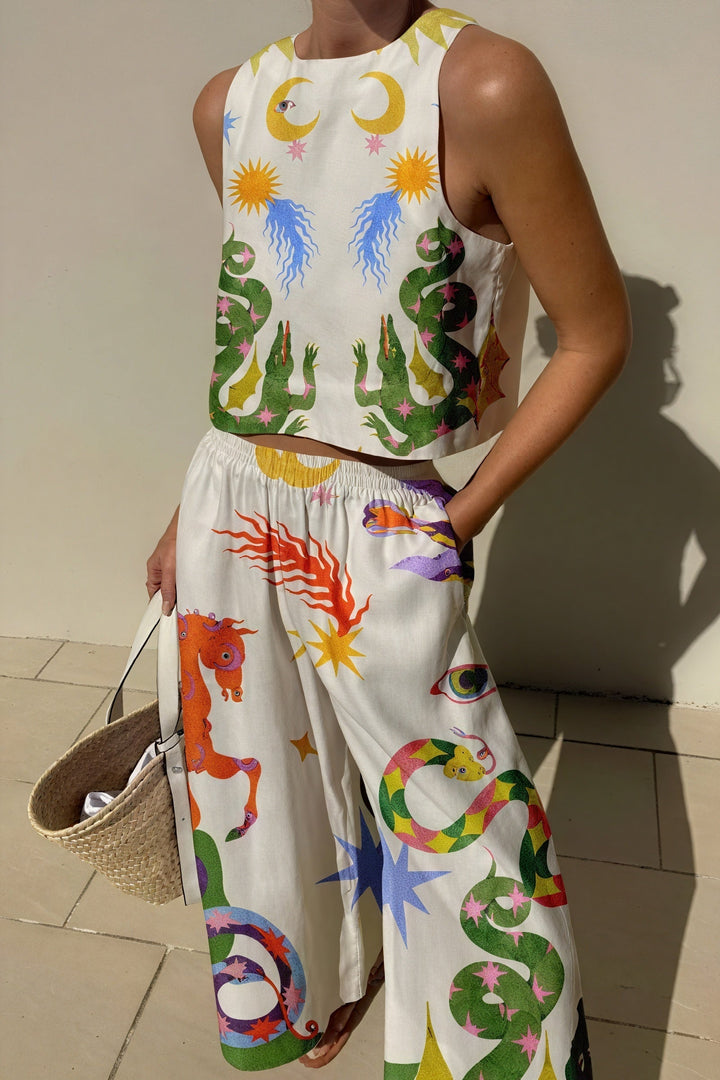 Two Piece Set Women – Cropped Top &amp; Wide Leg Pants, Elastic Waist