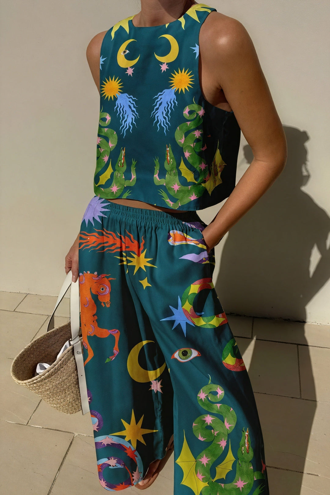 Two Piece Set Women – Cropped Top &amp; Wide Leg Pants, Elastic Waist