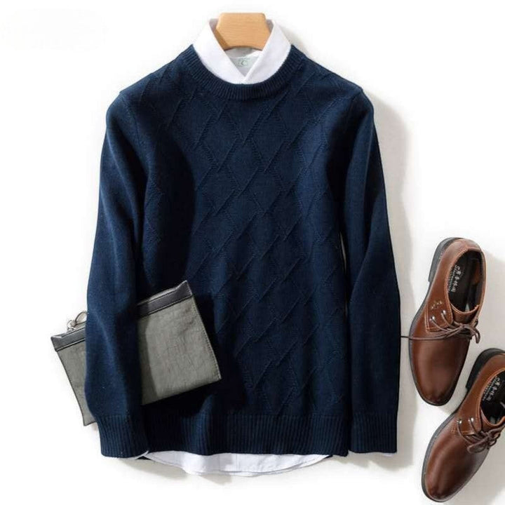 Men's Wool Blend Knit Crew Neck Sweater – Diamond Argyle Regular Fit