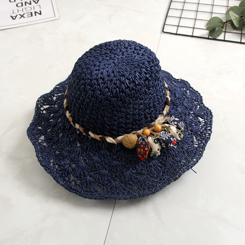 Crochet Straw Sun Hat – Scalloped Hollow Brim for Women