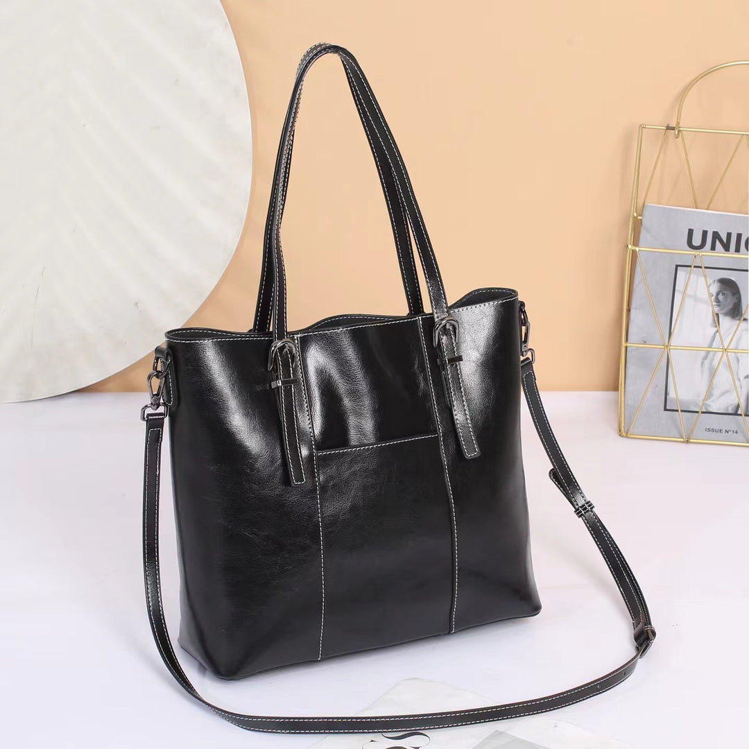 Women's Cowhide Leather Tote Bag – Large Capacity Structured Everyday