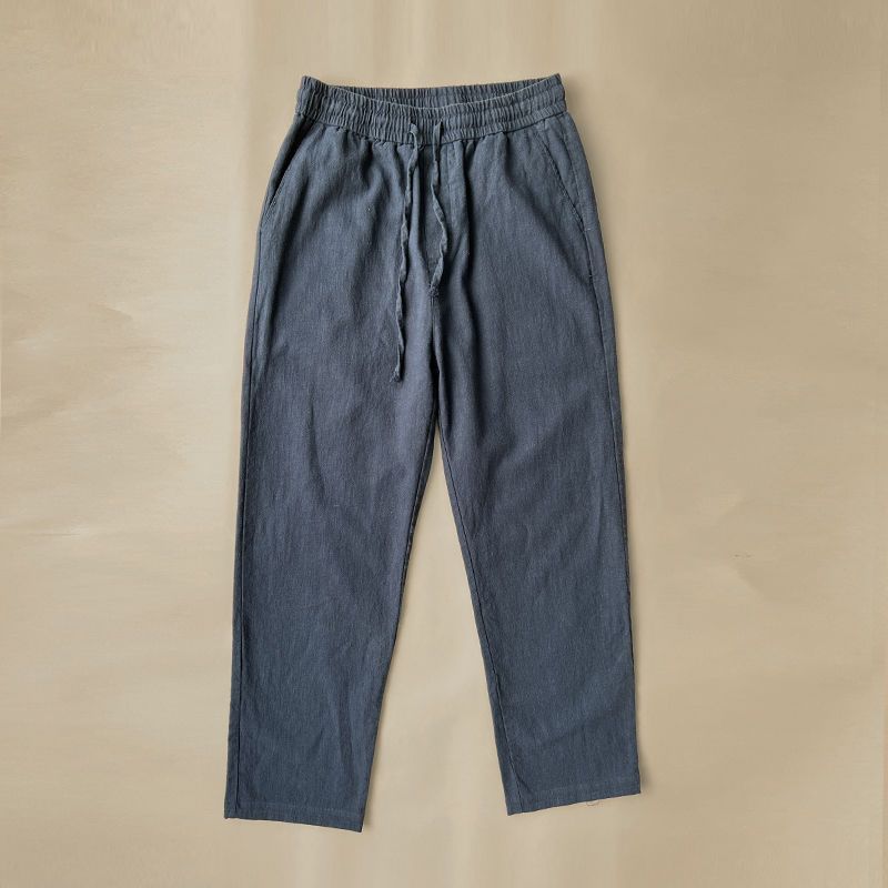 Men's Cotton Linen Casual Trousers – Elasticated Drawstring Relaxed
