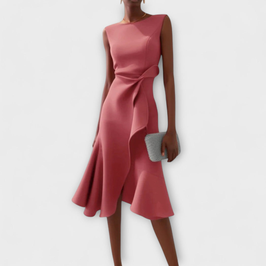 Women's Draped Asymmetric Midi Dress Sleeveless – Elegant Silhouette