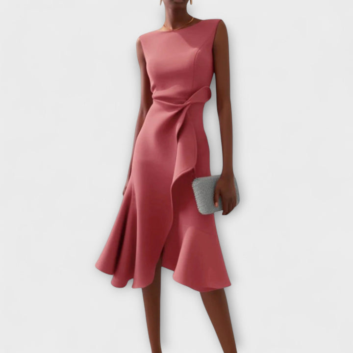 Women's Draped Asymmetric Midi Dress Sleeveless – Elegant Silhouette
