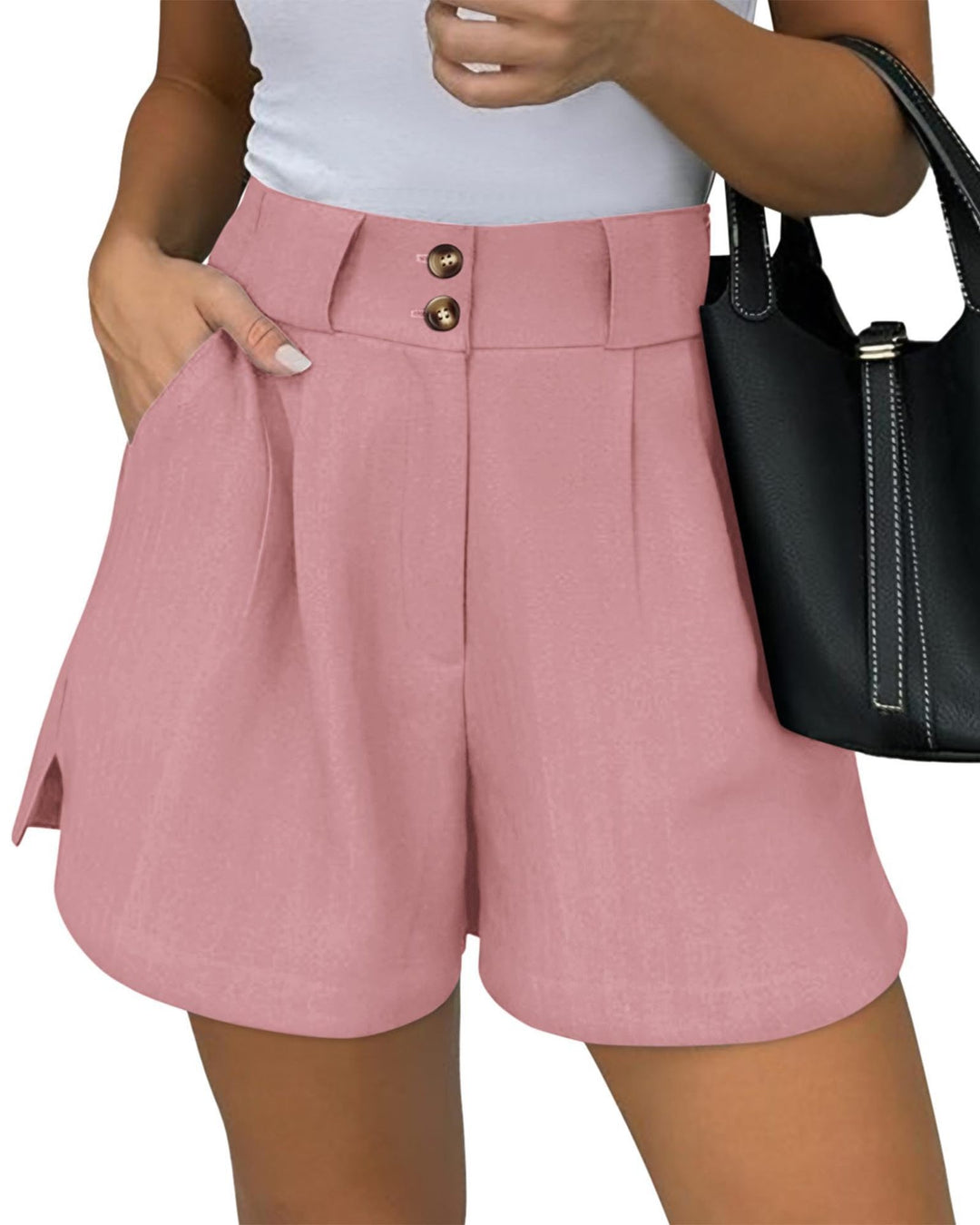 Women's High-Waist Wide-Leg Bermuda Shorts – Double Button Front Pleats Tailored