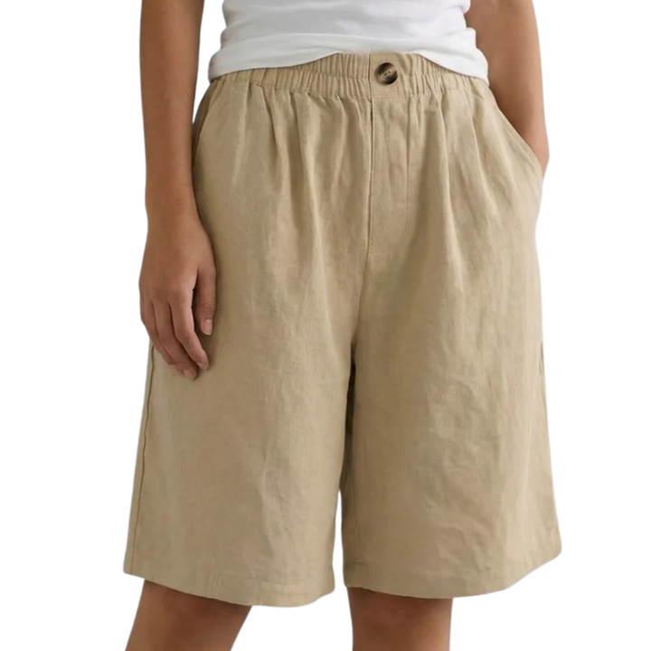 Linen Bermuda Shorts for Women – High Waist Elastic Lightweight