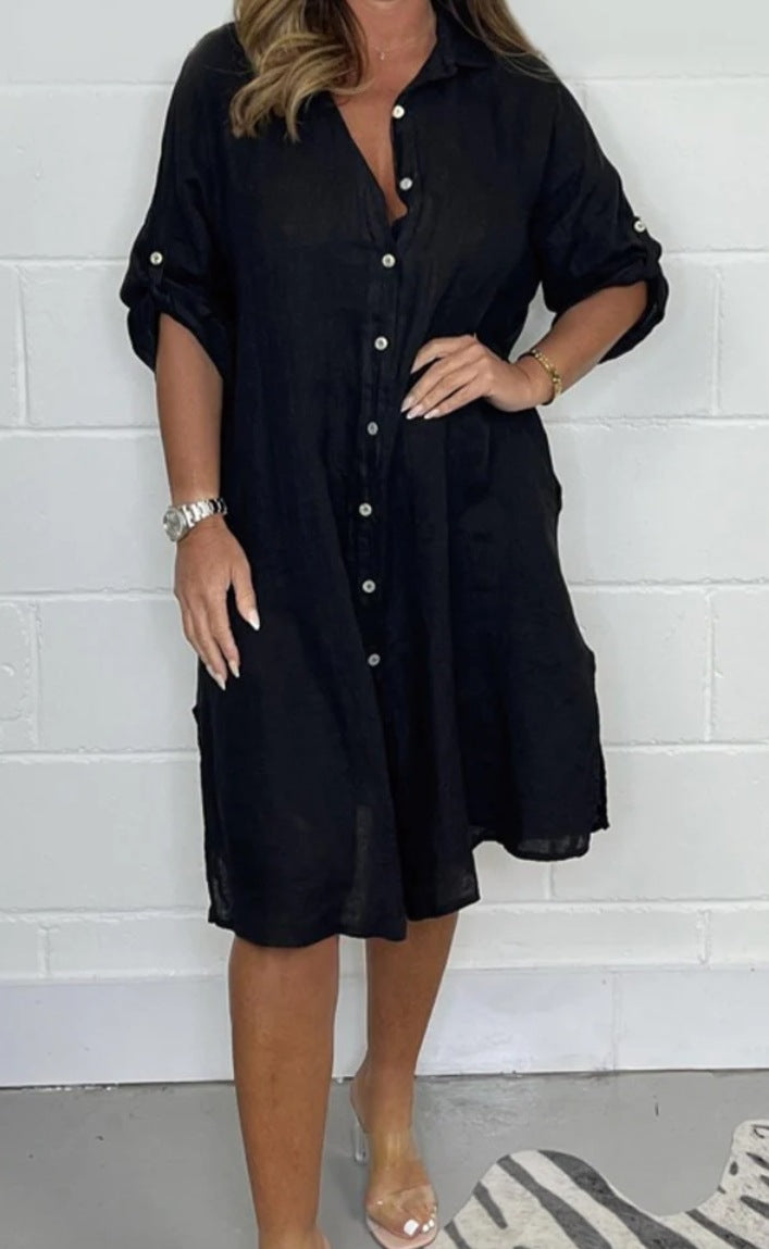 Midi Shirt Dress – Women's Button-Front Relaxed Fit