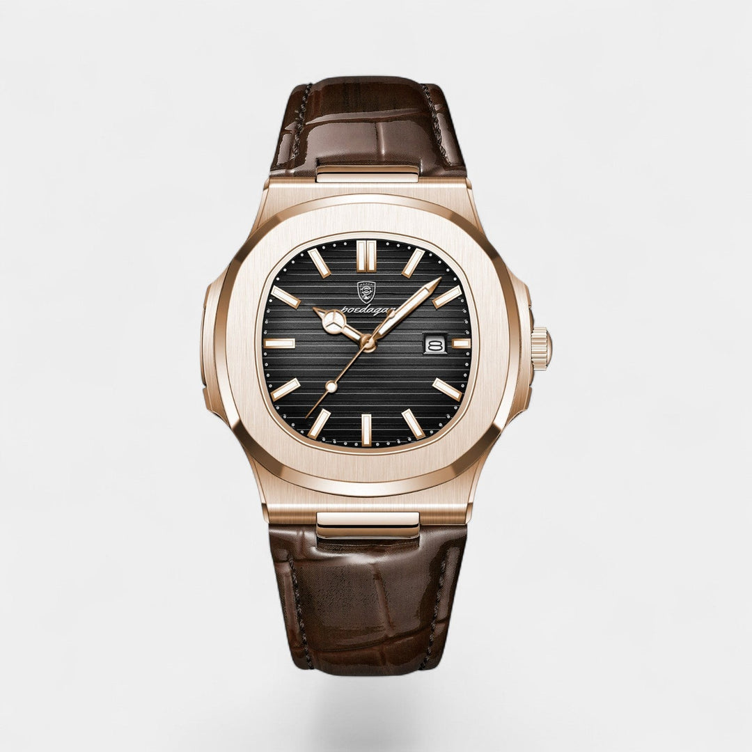 Men's Leather Strap Quartz Watch – Luminous Dial Waterproof 40mm