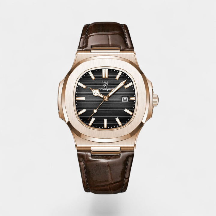 Men's Leather Strap Quartz Watch – Luminous Dial Waterproof 40mm